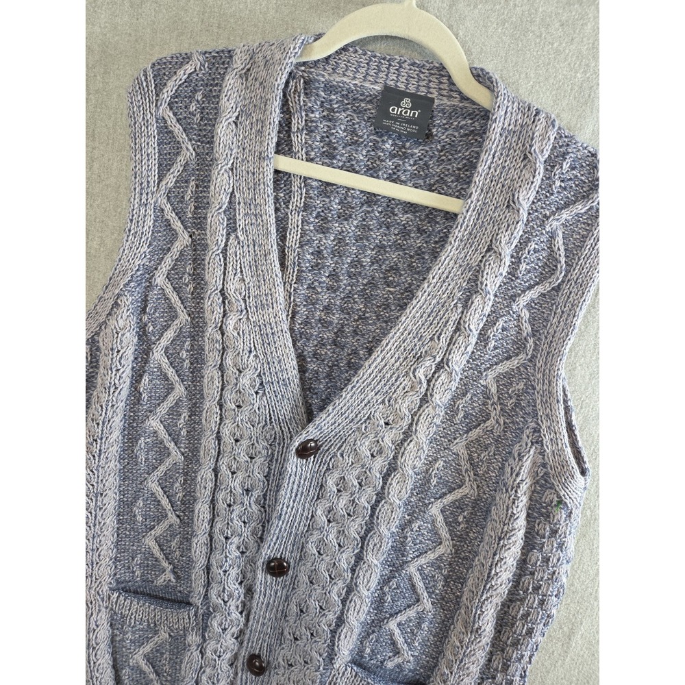 Aran Woollen Mills Ireland Mens L Sweater Vest Waistcoat Merino Wool Chunky Knit